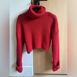 Zara size small red cropped chunky knit sweater